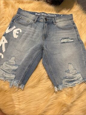 Light Blue Distressed Relaxed Jeans Shorts size M